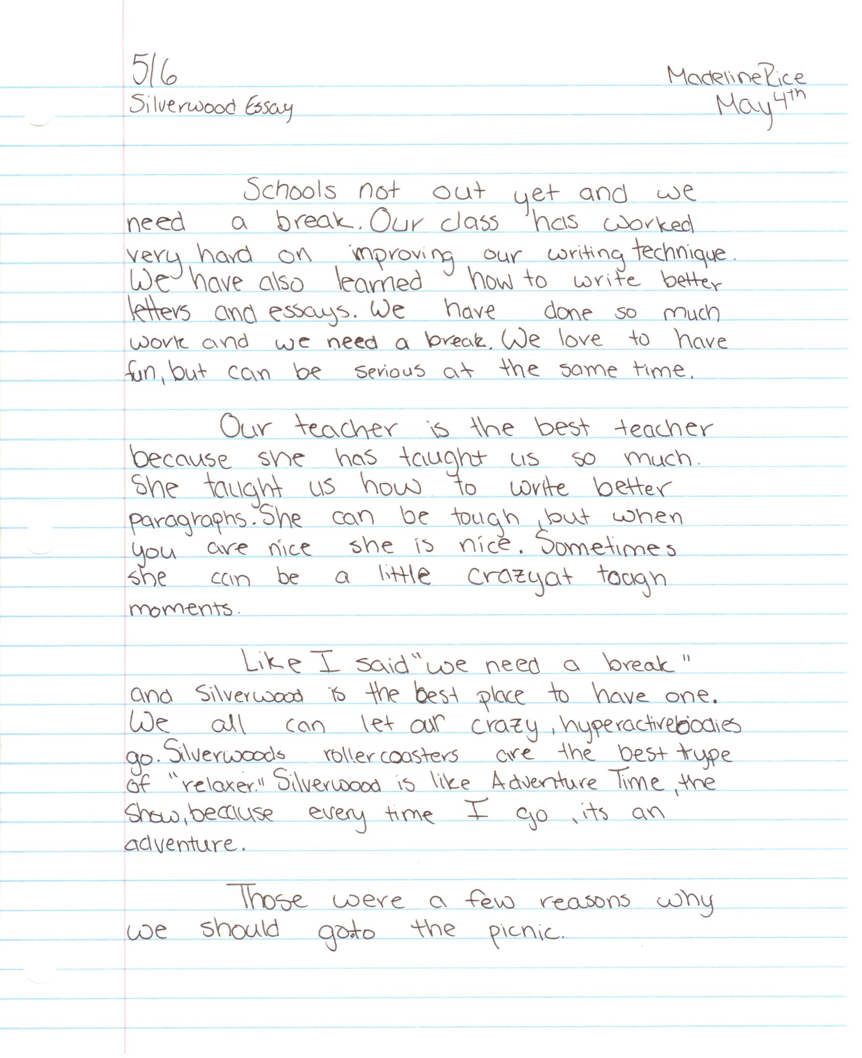 park essay for class 1