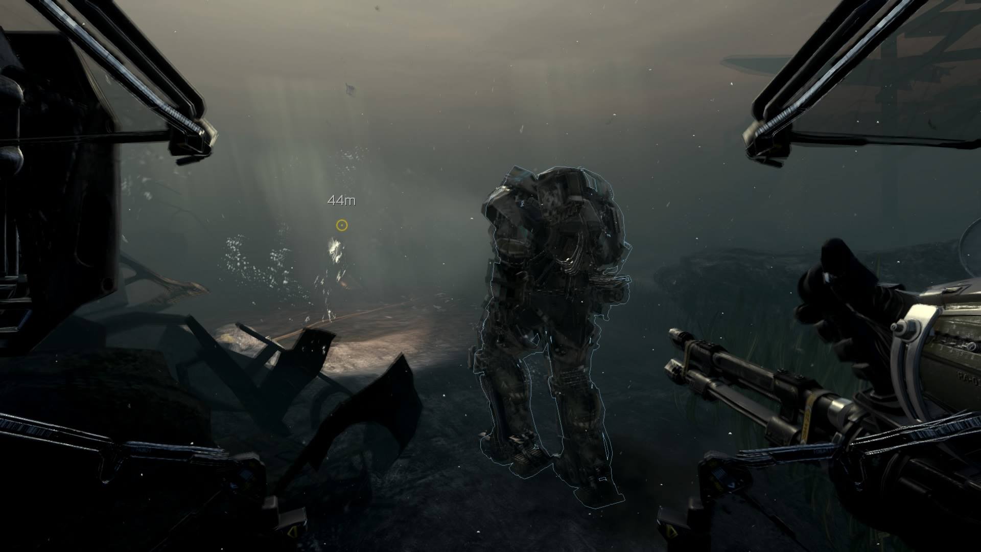 Mech suit walking
	underwater