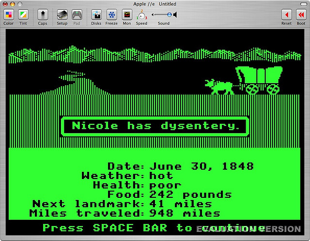 Nicole has dysentery in Oregon Trail