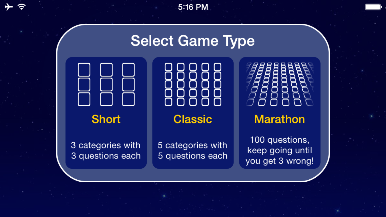 Game modes available in 'Blast Trivia'