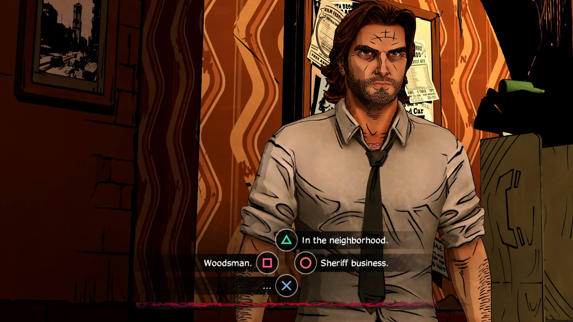 An in-game screenshot of The Wolf Among Us for PS4