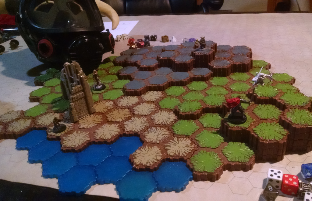Fred tries out new characters in a Heroscape battleground