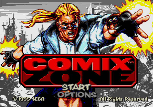 Title screen of Comix Zone, a side-scrolling beat 'em up