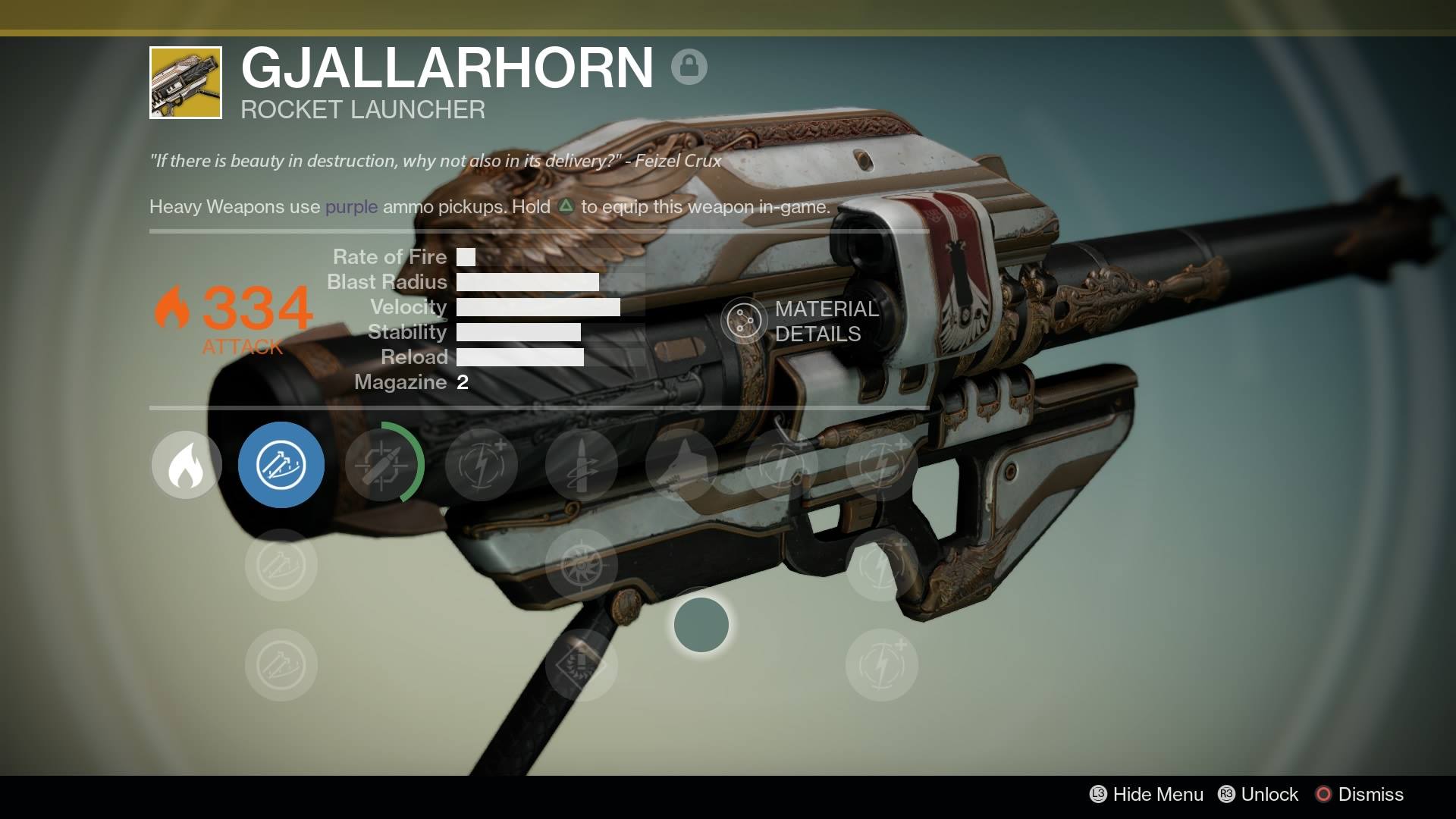 An in-game screenshot of Gjallarhorn, a rocket launcher in Destiny