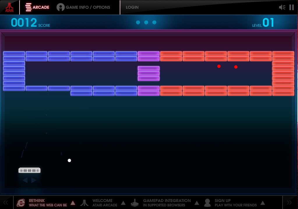 A screenshot of Breakout, the in-browser version from Atari