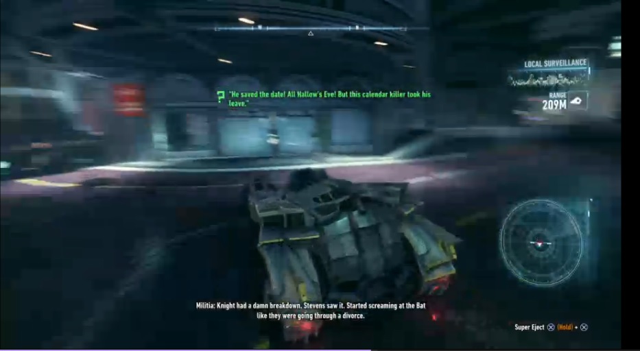 A screenshot of the Batmobile in "Arkham Knight"