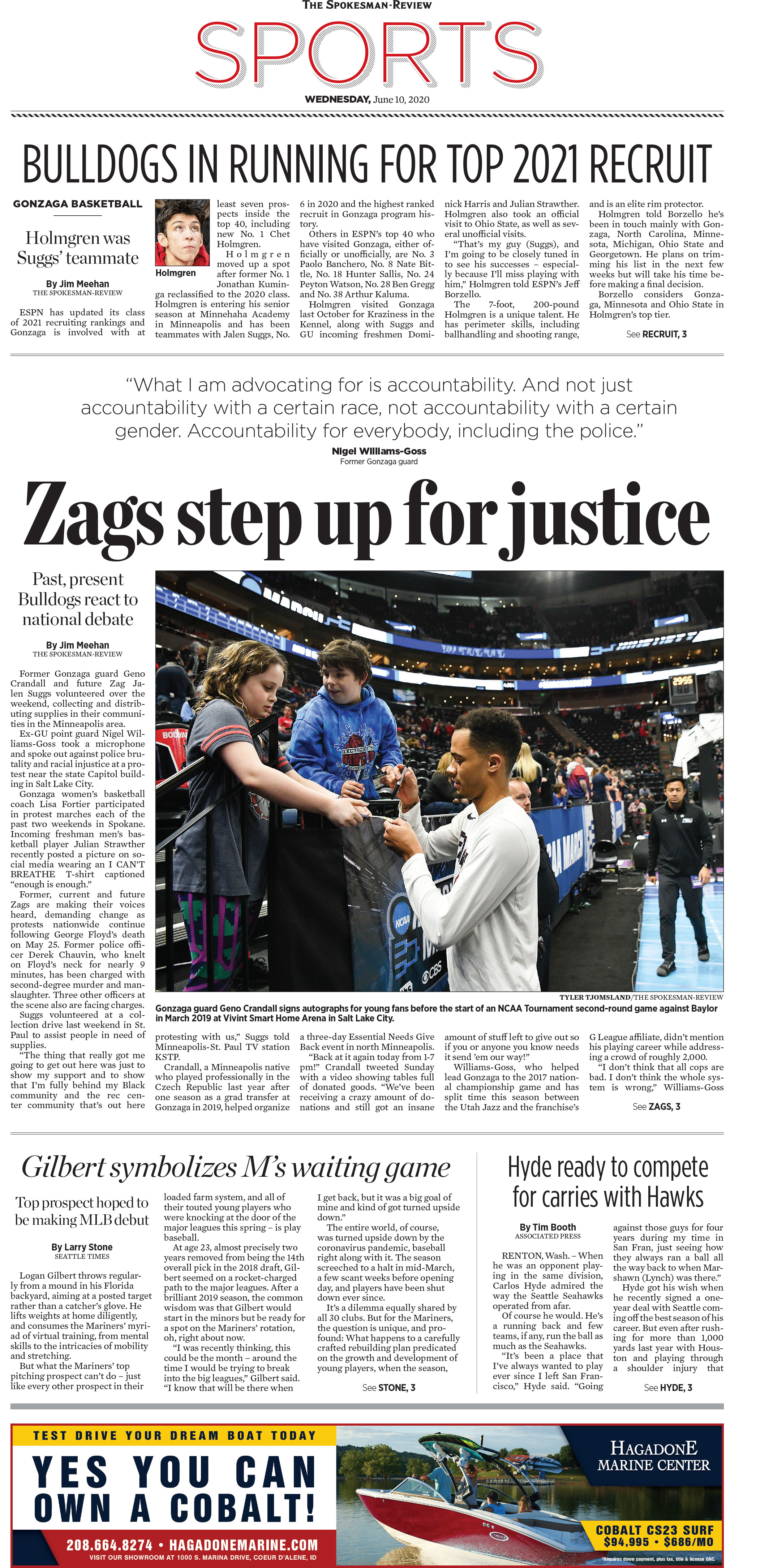 Front page for June 10, 2020 The SpokesmanReview