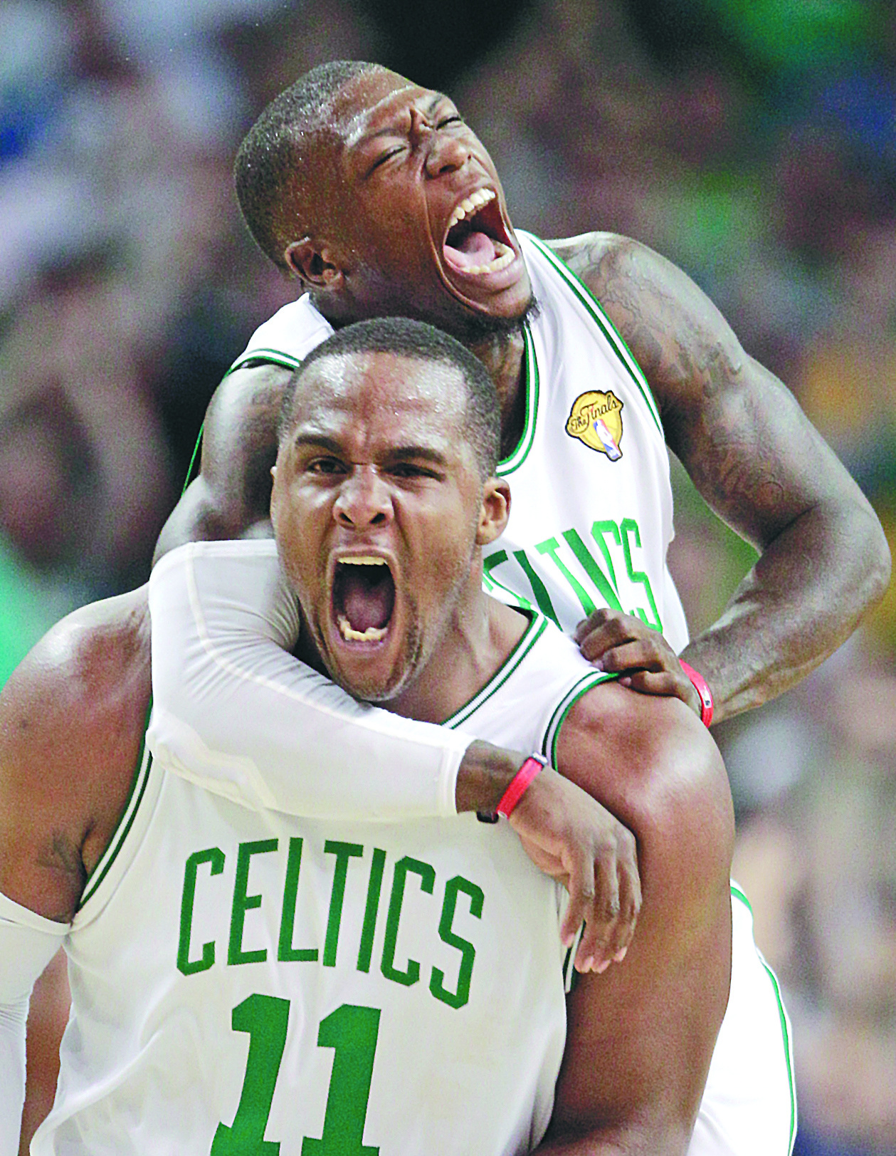 Glen Davis of the Boston Celtics celebrates during the NBA News