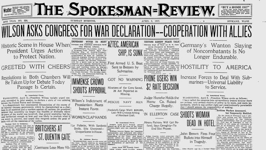 100 years ago in Spokane: Newspaper backs Woodrow Wilson’s call to ...
