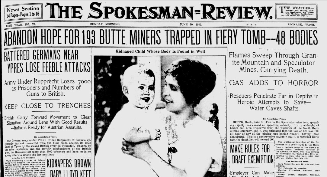 100 years ago in near Butte, Montana Nearly 200 feared dead in