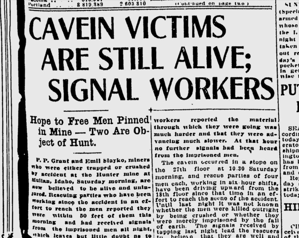 100 years ago in Mullan, Idaho Rescuers try to save miners caught in