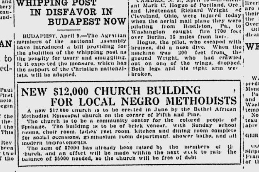 100 years ago in Spokane Bethel AME announces plans for