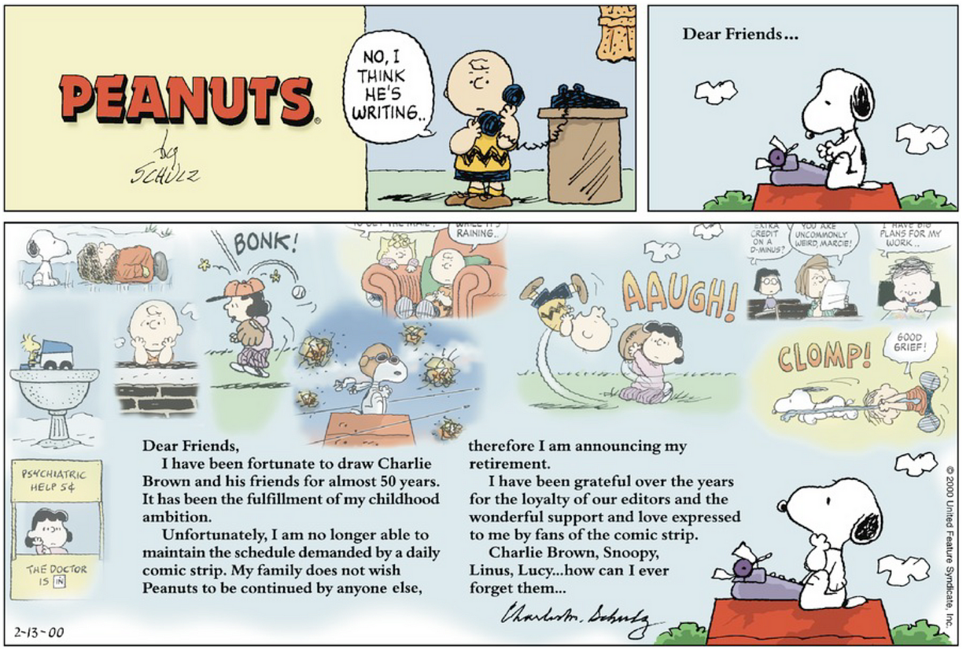 The final "Peanuts" strip from Sunday, Feb. 13, 2000.