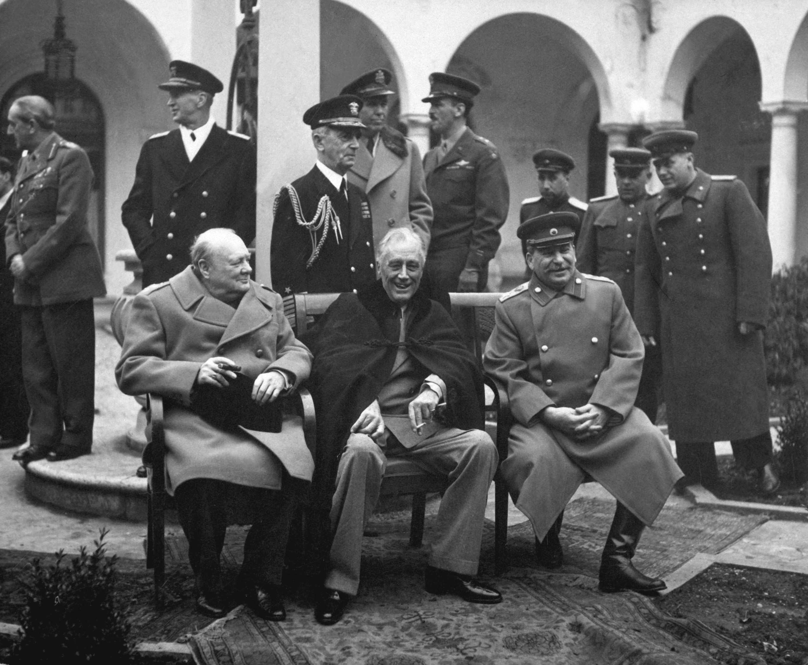 Left to right, British Prime Minister Winston Churchill, Roosevelt and Soviet leader Joseph Stalin at the Yalta Conference in Crimea, Russsia, in February 1945 — two months before FDR’s death. Source: National Archives