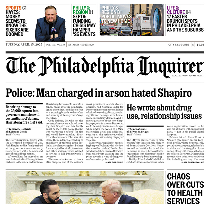 The front page of the Philadelphia Inquirer from April 15, 2025