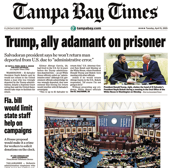 The front page of Tampa Bay Times on April 15, 2025