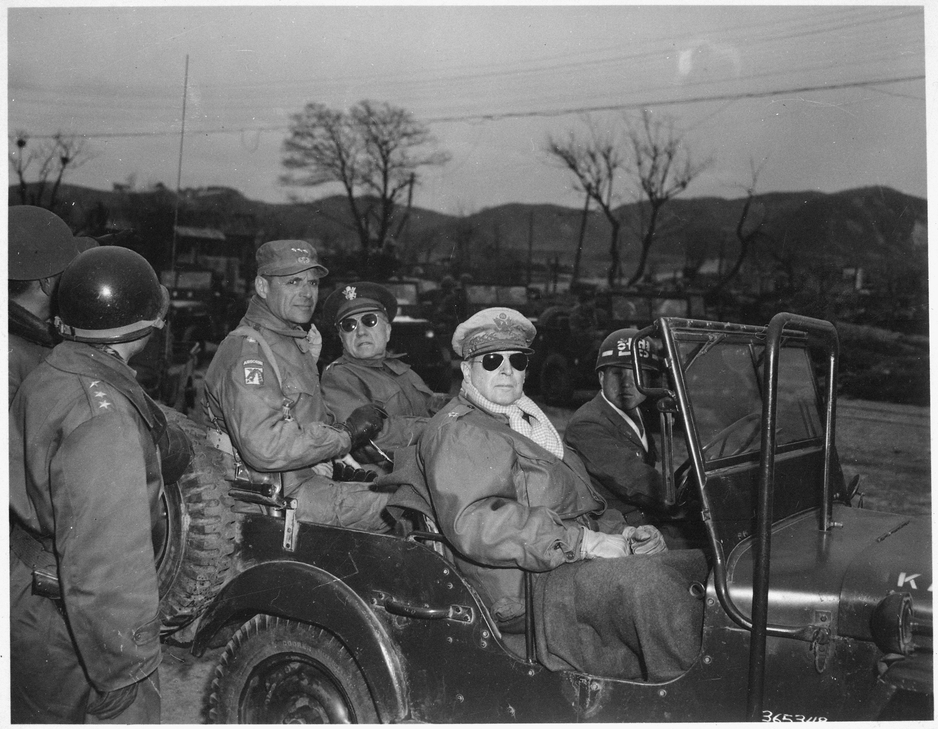 General Douglas MacArthur in Korea on April 3, 1951. Photo from National Archives.