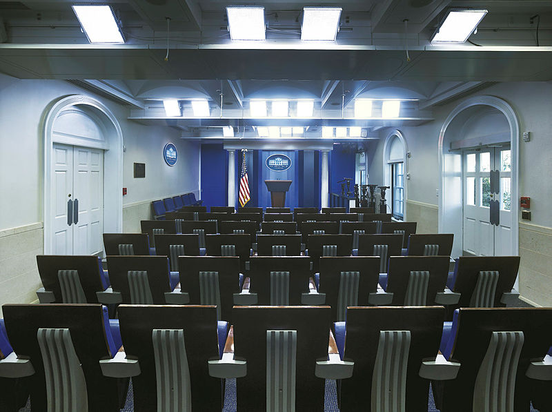 The White House briefing room has seating for 49 members of the media. Photo sourced from The White House.