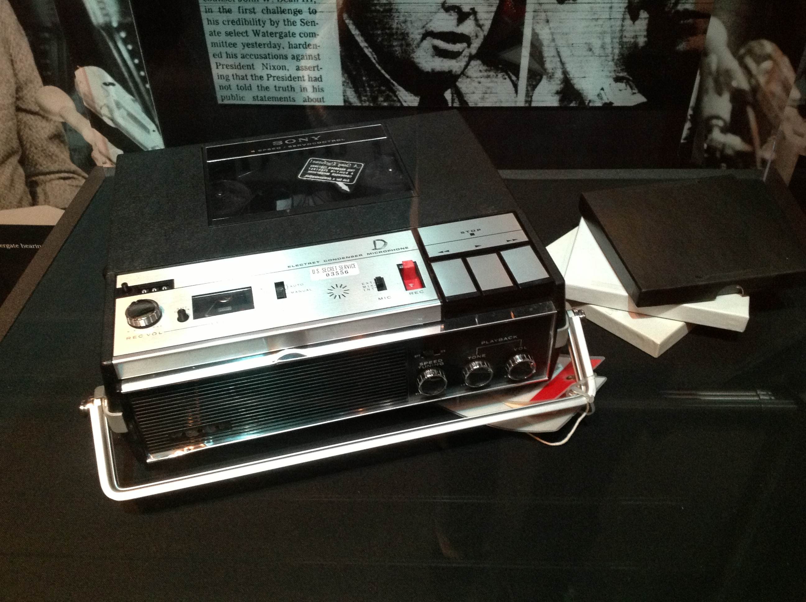 One of the recorders that was used to tape Oval Office conversations is now on display at the Gerald R. Ford Presidential Museum. Photo from the National Archives.