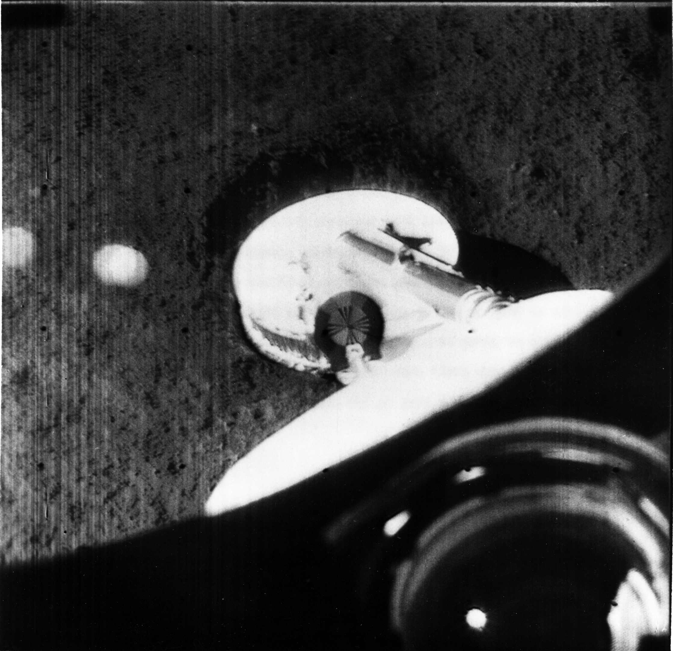 The first images Surveyor 1 sent back home were of its own footpad. NASA had wondered how far into the lunar dust the probe might settle.