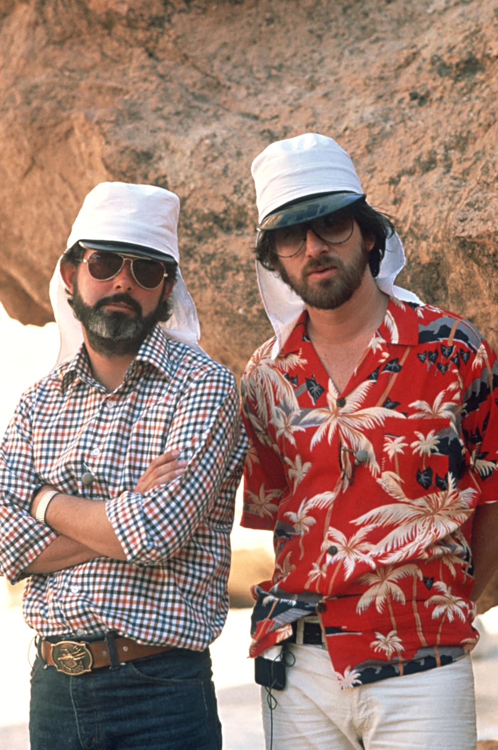 George Lucas and Steven Spielberg on location in Tunisia.